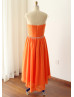 Orange Ruched Chiffon High Low Bridesmaid Dress